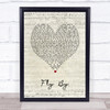 Blue Fly By Script Heart Song Lyric Print