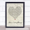 Brad Paisley She's Everything Script Heart Song Lyric Print