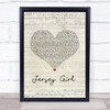 Bruce Springsteen Jersey Girl Script Heart Song Lyric Print