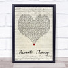 Jonestown Sweet Thang Script Heart Song Lyric Print