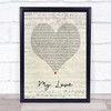 Justin Timberlake My Love Script Heart Song Lyric Print