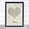 S Club 7 You Script Heart Song Lyric Wall Art Print