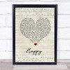 Secrets in Stereo Happy Script Heart Song Lyric Wall Art Print