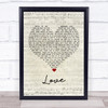 Boyzone Love Script Heart Song Lyric Wall Art Print