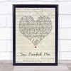 Boyzone You Needed Me Script Heart Song Lyric Wall Art Print