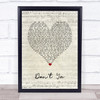 Brett Eldredge Don't Ya Script Heart Song Lyric Wall Art Print