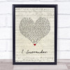 Celine Dion I Surrender Script Heart Song Lyric Wall Art Print