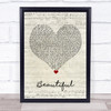 Akon Beautiful Script Heart Song Lyric Wall Art Print