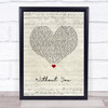 Chris Brown Without You Script Heart Song Lyric Wall Art Print