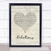 Erika Relations Script Heart Song Lyric Wall Art Print
