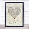 Andrew Gold Thank You For Being A Friend Script Heart Song Lyric Wall Art Print