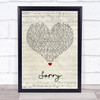Joel Corry Sorry Script Heart Song Lyric Wall Art Print