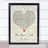 Luther Vandross The Closer I Get To You Script Heart Song Lyric Wall Art Print
