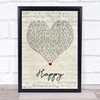 Never Shout Never Happy Script Heart Song Lyric Wall Art Print