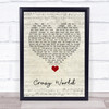 Aslan Crazy World Script Heart Song Lyric Quote Music Print
