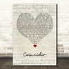 Macaco Coincidir Script Heart Song Lyric Quote Music Print