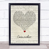 Macaco Coincidir Script Heart Song Lyric Quote Music Print