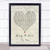 Sam Cooke Bring It Home To Me Script Heart Song Lyric Quote Music Print