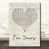 The Script I'm Yours Script Heart Song Lyric Quote Print