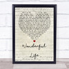 Black Wonderful Life Script Heart Song Lyric Quote Print