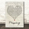 Everything But The Girl Missing Script Heart Song Lyric Quote Print