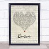 Incubus Drive Script Heart Song Lyric Quote Print
