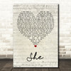 Jen foster She Script Heart Song Lyric Quote Print
