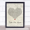 Jess Glynne Take Me Home Script Heart Song Lyric Quote Print