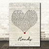 Jewel Hands Script Heart Song Lyric Quote Print