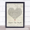 Luther Vandross Never Too Much Script Heart Song Lyric Quote Print