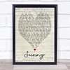 Bobby Hebb Sunny Script Heart Song Lyric Quote Print