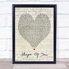 Shape Of You Ed Sheeran Script Heart Quote Song Lyric Print