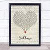 Coldplay Yellow Script Heart Song Lyric Print