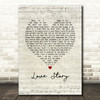 Johnny Mathis Love Story Script Heart Song Lyric Print