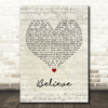 Mumford & Sons Believe Script Heart Song Lyric Print