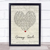 Eli Young Band Crazy Girl Script Heart Song Lyric Quote Print