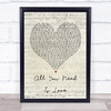 The Beatles All You Need Is Love Script Heart Song Lyric Quote Print