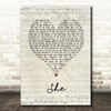 Charles Aznavour She Script Heart Song Lyric Print