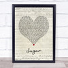 Maroon 5 Sugar Script Heart Song Lyric Print