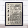 Elvis Presley Always On My Mind Face Shadow Song Lyric Quote Print