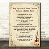 Any Song Any Artist Custom Personalised Song Lyric Vintage Quote Print