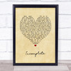 Backstreet Boys Incomplete Vintage Heart Song Lyric Print