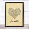 OneRepublic Secrets Vintage Heart Song Lyric Print