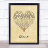 The Bachelors Diane Vintage Heart Song Lyric Print
