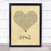 Usher OMG Vintage Heart Song Lyric Print