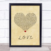 Westlife L.O.V.E Vintage Heart Song Lyric Print