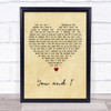 Crystal Gayle, Eddie Rabbitt You and I Vintage Heart Song Lyric Print