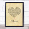 Hurts Wings Vintage Heart Song Lyric Print