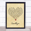 John Power Goodbye Vintage Heart Song Lyric Print