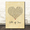 Journey South All of You Vintage Heart Song Lyric Print